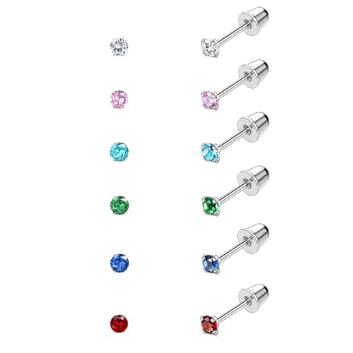 COYUN 6 Pares aretes de diamantes falsos para mujer Pendientes para Oídos Sensibles Pendientes Acero Inoxidable Hipoalergénicos Cara del Arco Iris Cubic Zirconia Pendientes Cartílago para unisexo