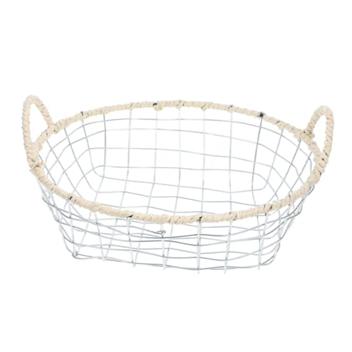 Gogogmee Stylish Iron Woven Storage Basket for Kitchen Living Bedroom Hollow Design for Fruits Bread Snacks Sturdy Easy to Carry Pantry Organizer