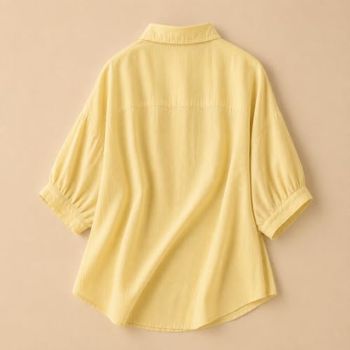 Image of Gufrina Women Designer Botanical Embroidered Korean Style Shirt | Button Down Relaxed Fit | High Low Hem Three Quarter Sleeve | Casual Smart Top-Shirt
