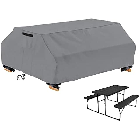 AKEfit Waterproof Picnic Table Covers Heavy Duty Oxford Cloth Wind Dust Proof Anti-UV Outdoor Indoor Patio Picnic Table Bench Cover 70/72 Inch,Grey Cover