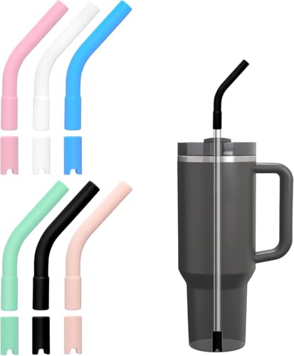 Bluwing 6Pcs Silicone Straw Tips Reusable Rubber Straw Tips for Metal Straws and Other 0.31Inch (8MM Outdiameter) Straws Fit for Stanley Cup Tumbler (Multicolor 1)