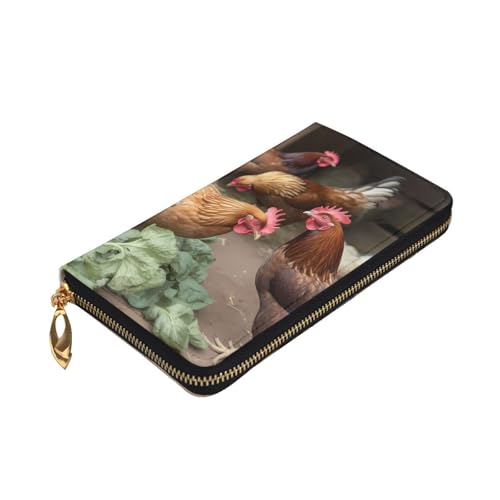 Farm Chickens Wallet for Men Women Long Purse Leather Clutch Large Business Handbag Travel Phone Holder Credit Card Holder Money Case with Zipper Leather Wallets Gift3