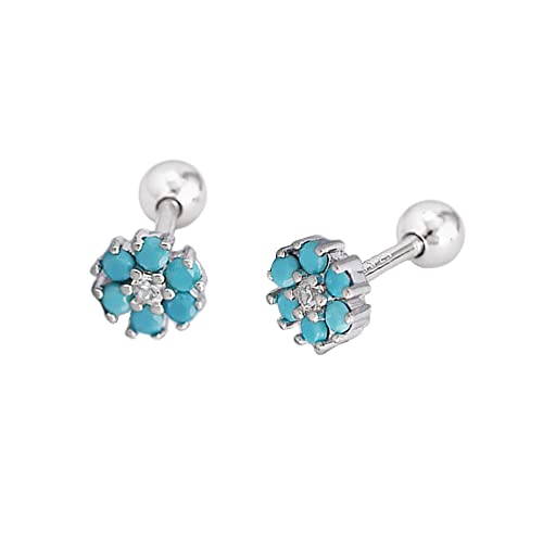 18G Tiny CZ Flower Ball Cartilage Stud Earrings 925 Sterling Silver for Women Girls Hypoallergenic for Sensitive Piercing Ear Cute Small Crystal Snowflake Studs Screw Back Tragus Post Dainty Jewelry