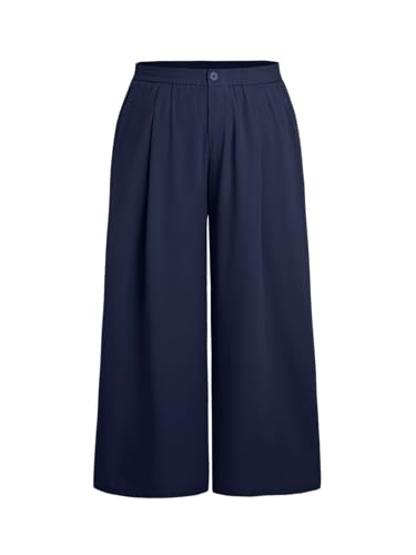CIDER Solid High Waist Pleated Wide Leg Trousers Curve & Plus