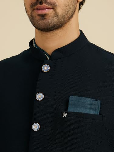 Image of Manyavar Men's Rayon Blend Textured Ethnic Jacket (1pc)