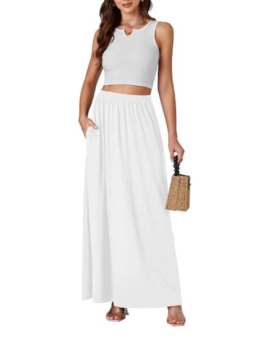 Vrtige Women's Casual Elastic High Waist Flowy Hem A Line Maxi Skirt with Pockets4