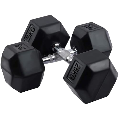 BodyRip Rubber Dumbbells - Rubber Encased Hexagonal Dumbbells- Anti-Rolling, Adjustable Dumbbells for Home Gym - Weight Rubber Dumbbells Set for Strength Training, Bodybuilding and Fitness Workouts