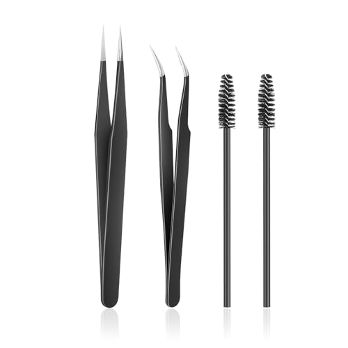 Stainless Steel Eyelash Tweezers & Brushes Set