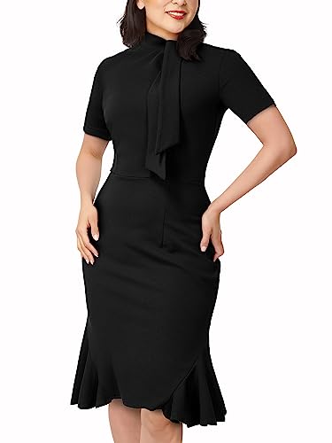 AISIZE Women's 1950s Vintage Tie Neck Cocktail Bodycon Pencil Dress