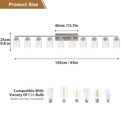 Image of IZORRO Bathroom Light Fixtures, Modern Vanity Lights, Bathroom Lighting Fixtures Over Mirror with Clear Glass Shade, Wall Sconce for Living Room Cabinet Bedroom (Brushed Nickel, 10-Light)
