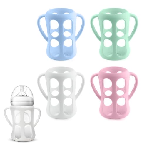 Image of 4 Pack Silicone Sleeves for Philips Avent Glass Bottles 8oz, Silicone Bottle Sleeve Compatible with Avent Natural Glass Baby Bottles 8oz & 9oz, Anti-Breakage Sleeves for Moms, BPA Free (8 Ounce)