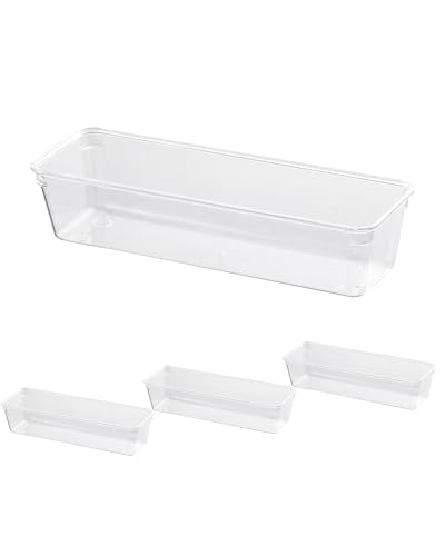 4PCS Clear Plastic Drawer Organizers - Stackable Modular Bins for...