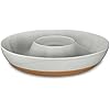 Mora Ceramic Chips and Dip Serving Tray: Large Divided Party Bowl Set for Chips & Salsa, Veggies & Dip, Fruit, Snacks, Entertaining, Hosting, etc. Minimalist Design for the Modern Hostess - Earl Grey