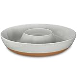 Mora Ceramic Chips and Dip Serving Tray: Large Divided Party Bowl Set for Chips & Salsa, Veggies & Dip, Fruit, Snacks, Entertaining, Hosting, etc. Minimalist Design for the Modern Hostess - Earl Grey