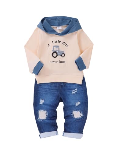 Image of Renotemy Toddler Baby Boy Clothes Hooded Sweatshirt Denim Outfits 12M-5T