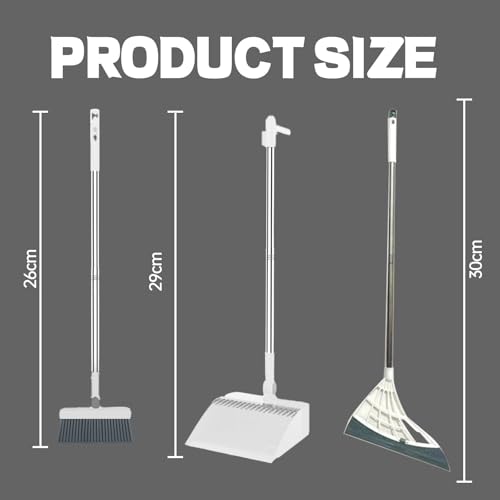 Besen mit Stiel,Osuter Kehrschaufel Set,3 in 1 Aufrechter Besen und Kehrschaufel Set,Besen und Kehrschaufel Set,Multifunktional Kehrset Kehrgarnitur mit Langem Stiel(Weiß)