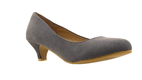 Bismaa Ladies Womens Low Kitten Heel Work Court Evening Dress Girls Shoes Pumps UK Size 3-8 (6 UK, Grey Suede)