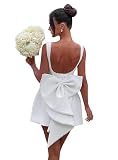 Fivsole Plus Size White Short Wedding Dresses 2025 Satin Mini Bridal Shower Dress with Bow Pearl Rec