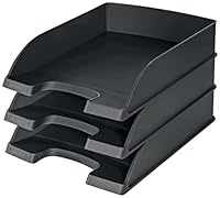 Leitz Briefkorb Standard A4, 3er Pack, Briefablage in Premium-Qualität, Stapelbares Ablagefach als Schreibtisch-Organizer, Kombinierbar mit Plus-Serie, Schwarz, 52270095