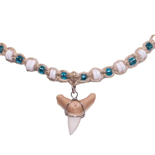 BlueRica Shark Tooth on Hemp Choker Necklace with Puka Shell Beads (3L)3