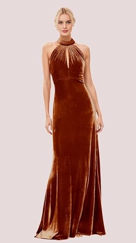 Velvet Halter Bridesmaid Dresses for Women Long Fall Wedding Guest Dress Bodycon Formal Gown2