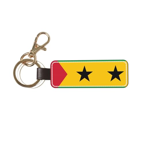 Porte-clés de voiture en cuir véritable avec drapeau de Sao Tomé et Principe - Porte-clés universel pour homme et femme