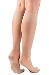 LORES Pop Socks Ladies Knee-highs Breathable with Massage Sole Pressure-Free 20 DEN One Pair, Natural