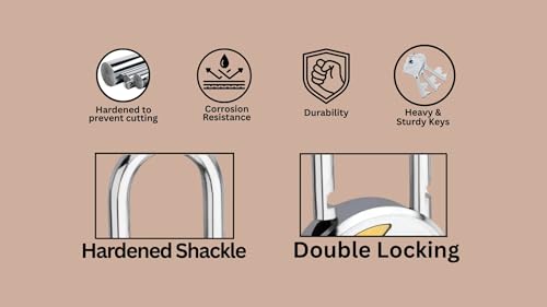 Image of Azco Round Locks Small Size 50mm 6 Keys, Steel 7 Levers Double Locking, Lock and Key for Home Door Shutter Shop Office Main Gate, Gold Silver Finish, Made in India (Pack of 1)