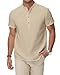 Produktbild HMIYA Herren Sommerhemd Baumwolle Leinen Kurzarm Hemd Herren Henley-Kragen Lässiges Regular Fit Shirts