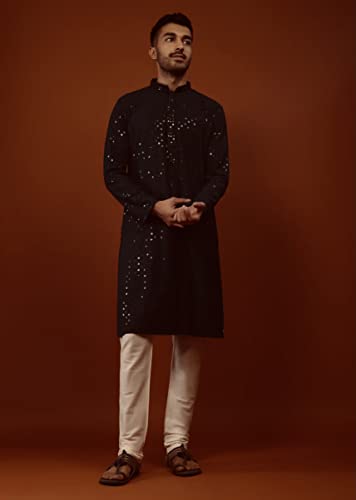 Image of Men's Rayon Blend Lucknowi Sequence Kurta Pyjama (Chickankari)