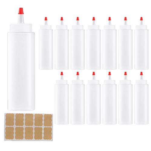 Squeeze Bottle,Woaiwo-q Plastic Squeeze Condiment Bottles with Red Tip Caps (14PACK.8oz)