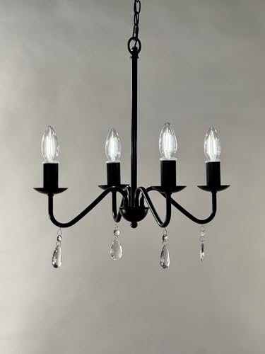 Image of Outdoor 12V Plug-in 4-Light Farmhouse Chandelier, Curved Arm