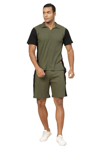 Image of Rigo Cotton Blend Waffle Knit Self Textured Co-Ord Set For Men's|Night Suit Set|Lounge-Wear Pajama Set|Night Wear, Beach Wear, Vacation Wear
