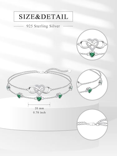 Image of Dorunmo 925 Sterling Silver Infinity Heart Birthstone Anklet Bracelets for Women Best Mother's Day Birthday Jewelry for Wife Girlfriend Mom Her