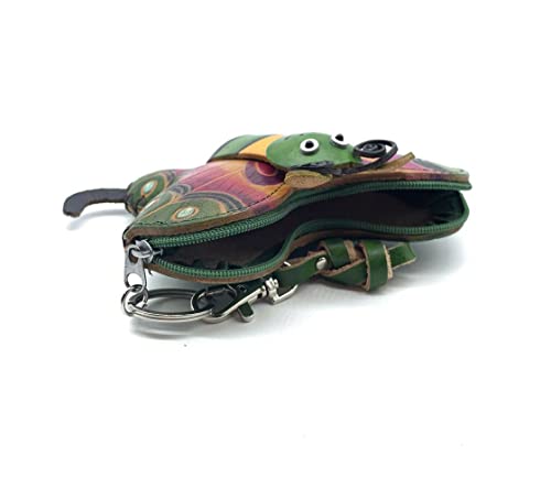 Vintage Genuine Leather 3D Animal Butterfly Coin Purse With Removable Wrist Strap (Green)3