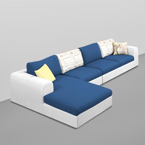 Image of Koza LHS 8 Seater L Shape Sofa Set with Center Table for Living Room (Blue Grey Fabric) Premium Fabric Sofa