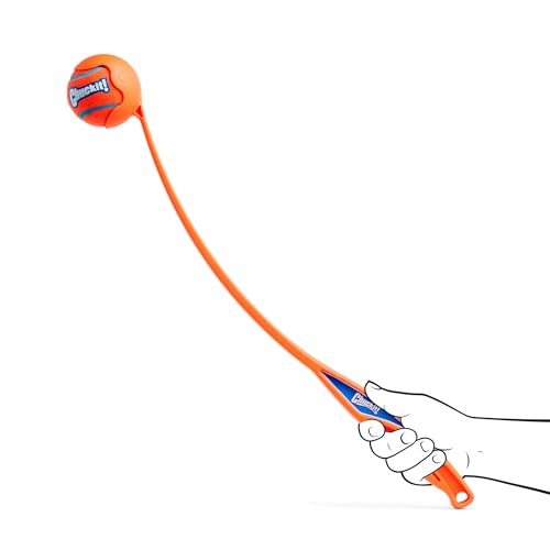 Chuckit! Sport Ball Launcher for Dogs, Durable and Lightweight Tennis Ball Launcher, Slobber-Free Pickup, Includes Dog Ball, 26 inches, Assorted Colours - Orange, Blue, Green - Large