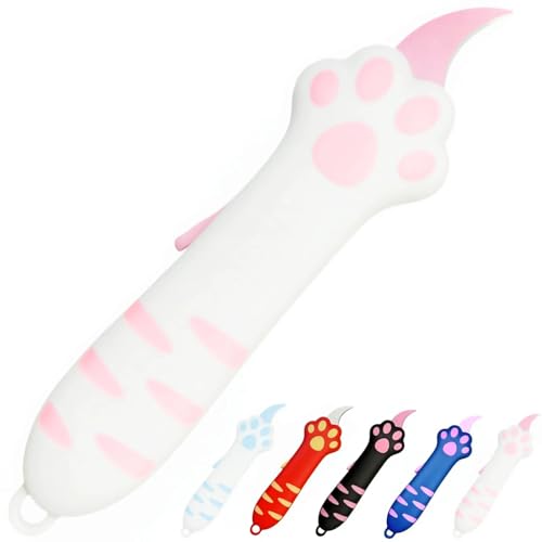 Image of Cat Paw Box Cutter, 2026 New Retractable Cat Claw Knife Cute Cat Box Paper Cutter,Portable Cat Retractable Knife (Pink)