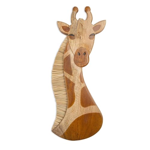 Image of Crane Baby Handmade Wooden Safari Wall Decor, Wood Animal Wall Art for Nursery and Gender Neutral Safari Room Decor, Giraffe, 21" x 8"