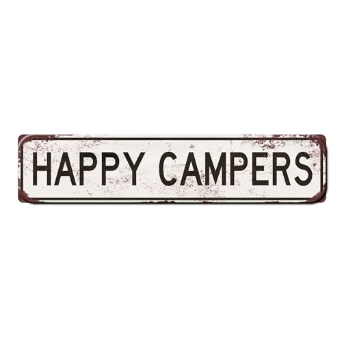 Targa in metallo con scritta Camper Decor Happy Campers (lingua italiana non garantita) – Van Life Decor – Accessori per camper – Cartello divertente per campeggio – cartello in metallo con scritte