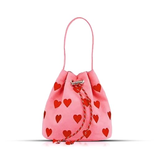 Bolso Tote de lona con bordado de corazón rosa miniatura 1