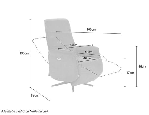 TV-Relaxsessel B74/H108/T89 cm mit zweimotorischer Verstellung, elektrische Relaxfunktion, Heizung im Rücken, Massagefunktion, Federkern und Wellenunterfederung, Chenille-Bezug in Grau / 15600 – Bild 4