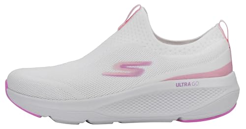 Skechers Women's Go Run Elevate - Hot Streak Sneaker, White/Pink, 6 M US