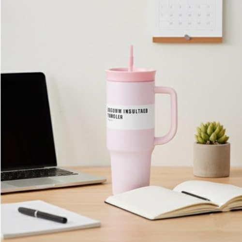 Image of HomeCloud 1200ml Insulated Coffee Tumbler with Lid - Double Wall Travel Mug for Hot & Cold Drinks, Leak-Proof, Durable, Portable, Stylish Stainless Steel Design (Pink with Pink Lid)