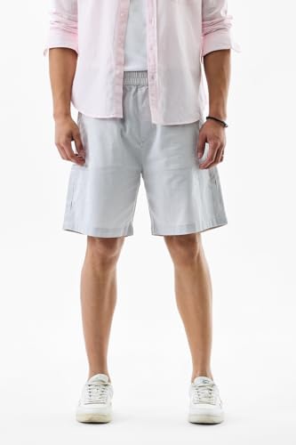 Image of SNITCH Men Casual Shorts | Regular Fit Mid Rise Solid Pattern | 100% Cotton Smooth Texture with Drawstring Closure & Elastic Waistband for Summer & Club Wear