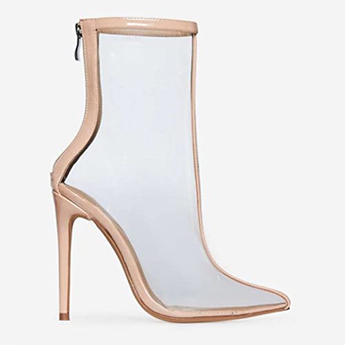 ZHENGRUI Mid Stiefel Damen,Transparent Bootie Gutaussehend Sexy Mode Reißverschluss Pu Spitz Schlanker High Heel Party Bar Maskeraden,White-43 Cover