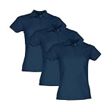 Fruit of the Loom 3er Pack Ladies´ 65/35 Polo Damen Poloshirt, Navy, L