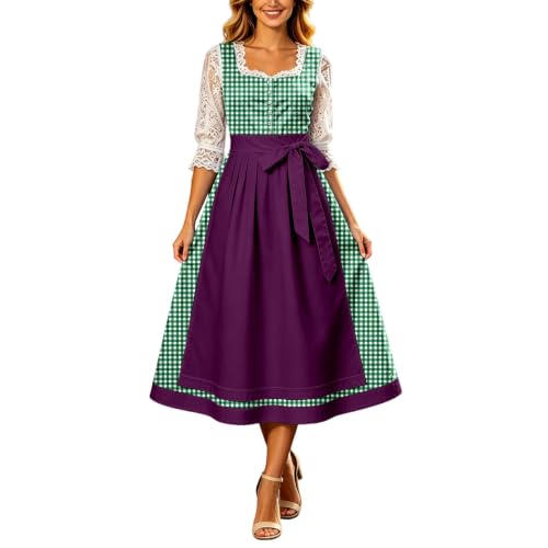 Robe dirndl Oktoberfest élégante pour femme avec tablier col en U