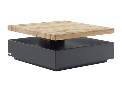 Vente-unique - Table Basse Kyria 80 × 80 cm – 1 tiroir + Plateau pivotant en MDF Coloris Anthracite et chêne, Design Contemporain modulable, Rangement...