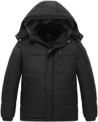 GGleaf Boy's Hooded Puffer Jacket Water Resistant Lightweight Soft Fleece Outerwear Padded Winter Coat Black 8